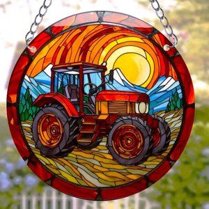Farm Tractor Suncatcher Metal Hanging Chain Colorful In or Outdoor crop Mtns